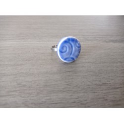 Bague bleu ronde texturé céramique créatrice vendée