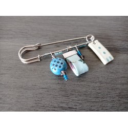 Turquoise blue earthenware and liberty brooch on anallergic stainless steel