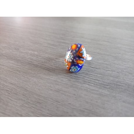 Ring glass fusing blue orange red millefiori