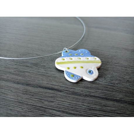 Pendentif fleur faïence blanche émaillé céramique artisanale made in france