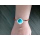 Bracelet bleu vert blanc verre artisanale sur cuir marron et acier inoxydable made in france vendée