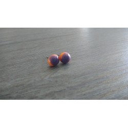 Boucles d'oreilles puce verre fusing orange et violet.