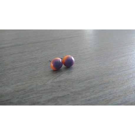 Boucles d'oreilles puce verre fusing orange et violet.