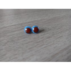 Boucles d'oreilles puce verre fusing bleu et rouge acier inoxydable