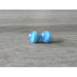 Boucles d'oreilles puce verre fusing bleu acier inoxydable