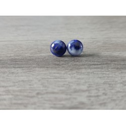 Boucles d'oreilles puce verre fusing millefiori bleu et blanc fleurs
