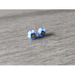 Earrings chip glass fusing millefiori blue.