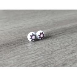 Boucles d'oreilles puce verre fusing millefiori rouge et blanc