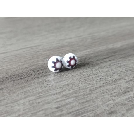 Boucles d'oreilles puce verre fusing millefiori rouge et blanc