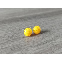 Boucles d'oreilles puce verre fusing millefiori jaune