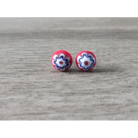 Earrings chip glass fusing millefiori red and white