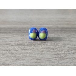 Boucles d'oreilles puce verre fusing bleu violet vert