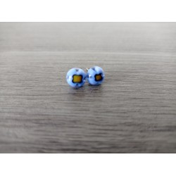 Boucles d'oreilles puce verre fusing millefiori bleu.