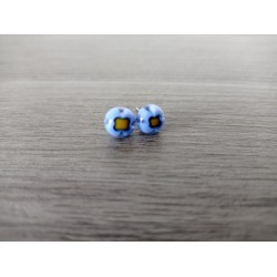 Boucles d'oreilles puce verre fusing millefiori bleu jaune 