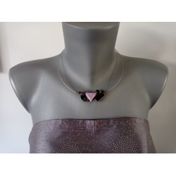 Purple and black ceramic necklace on stainless steel