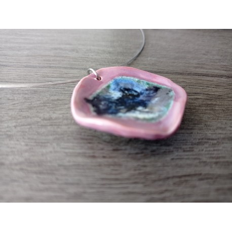 Purple earthenware necklace and fused glass creation made in france