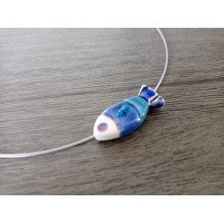 Blue blue earthenware fish pendant enamelled ceramic craft made in france