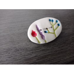 Handcrafted natural oval earthenware brooch on stainless steel made in france vendée