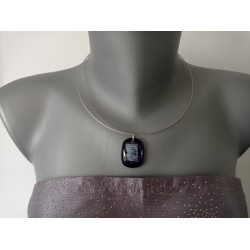 Transparent red pendant dichroic orange pink fusing glass creation handcrafted vendée