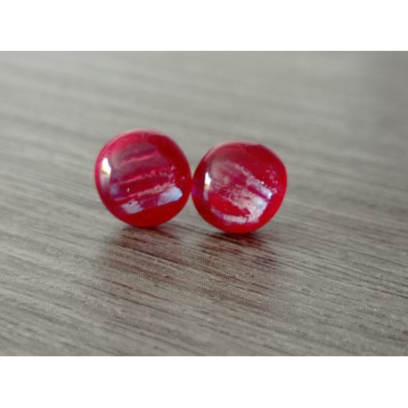 Boucles d'oreilles puce verre rouge et dichroic doré