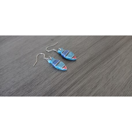 Boucles d'oreilles céramique poissons bleu