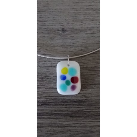 Pendentif multicolor et blanc en verre fusing création artisanale vendée