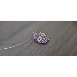 Pendentif de verre fusing millefiori orange bleu créatrice bijoux artisanaux vendée
