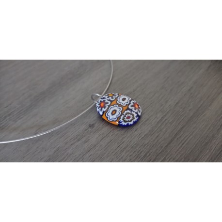 Glass pendant fusing millefiori red orange designer jewelry vendée