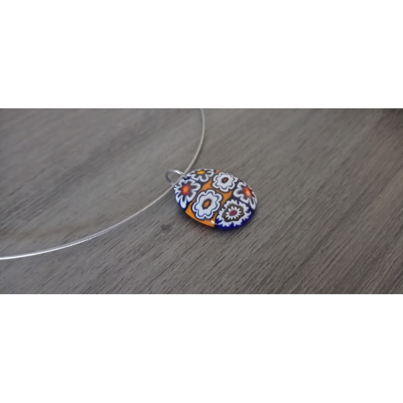 Handcrafted red and orange millefiori glass pendant