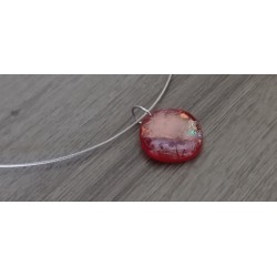 Transparent red pendant dichroic orange pink fusing glass creation handcrafted vendée