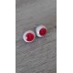 Boucles d'oreilles puce verre fusing gris rouge.