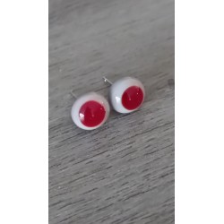 Boucles d'oreilles puce verre fusing gris rouge.