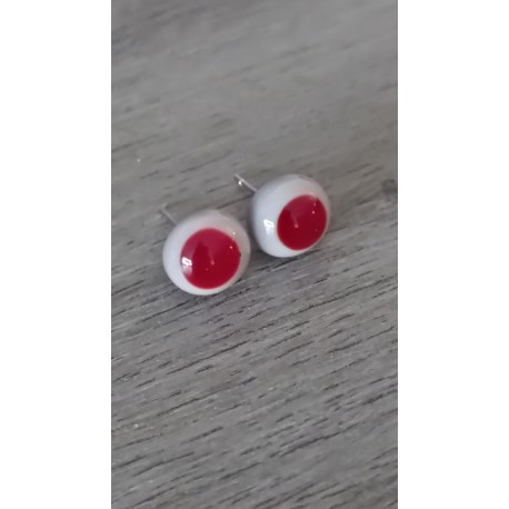 Boucles d'oreilles puce verre fusing gris rouge.