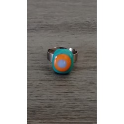 Fancy ring glass fusing orange blue green stainless steel