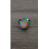 Fancy ring glass fusing orange blue green stainless steel