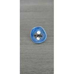 Broche fleur bleu blanc en faïence artisanale sur acier inoxydable made in france vendée