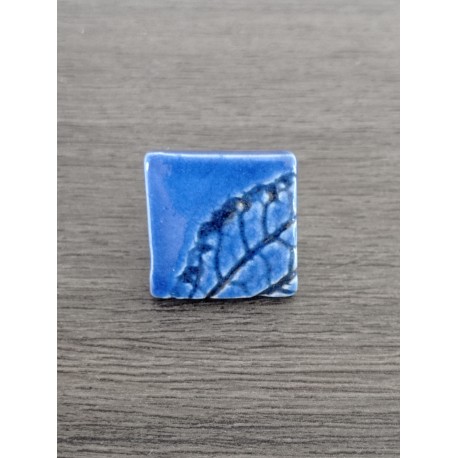 Bague bleu impression feuille céramique créatrice vendée