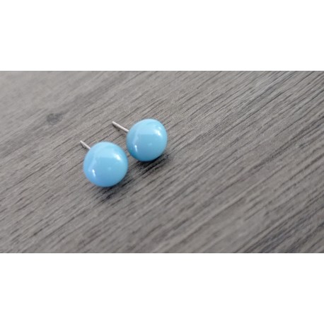 Boucles d'oreilles puce verre fusing bleu