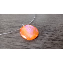 Transparent red pendant dichroic orange pink fusing glass creation handcrafted vendée