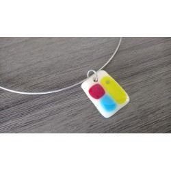 Blue and white pendant with dichroic effect in fusing glass craft creation vendée