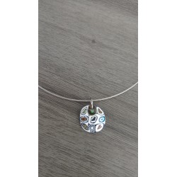 Pendentif de verre fusing millefiori bleu et blanc créatrice bijoux artisanaux vendée