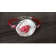 Bracelet rouge et blanc coquelicot faïence artisanale sur cuir et acier inoxydable made in france vendée