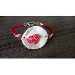 Bracelet rouge et blanc coquelicot faïence artisanale sur cuir et acier inoxydable made in france vendée