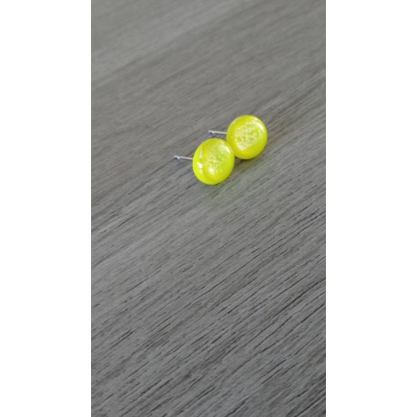 Boucles d'oreilles puce verre fusing dichroic jaune vert