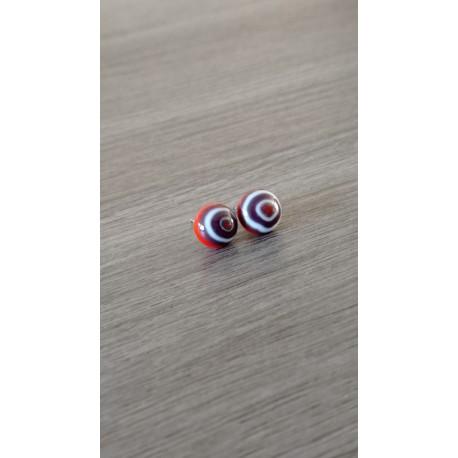 Boucles d'oreilles puce verre fusing millefiori rouge et blanc