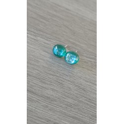 Boucles d'oreilles puce verre fusing turquoise Dichroic acier inoxydable