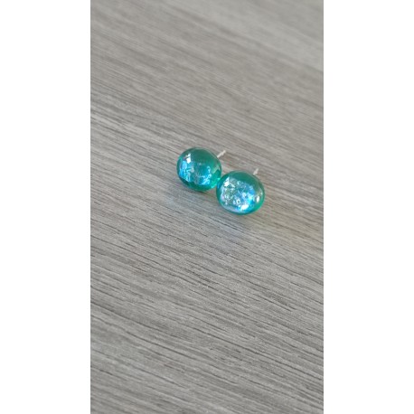 Boucles d'oreilles puce verre fusing turquoise Dichroic acier inoxydable