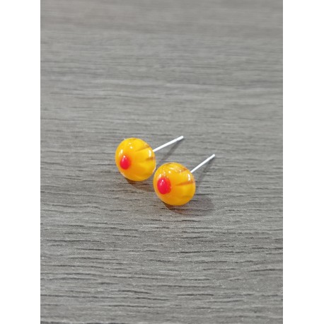 Boucles d'oreilles puce verre fusing millefiori jaune orange