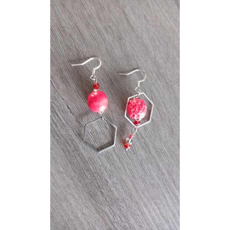 Fancy ceramic earrings half red moon