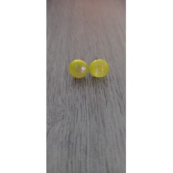 Earrings chip glass fusing dichroic green anise